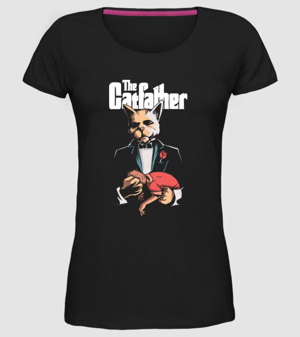 The Catfather model negru pe tricou