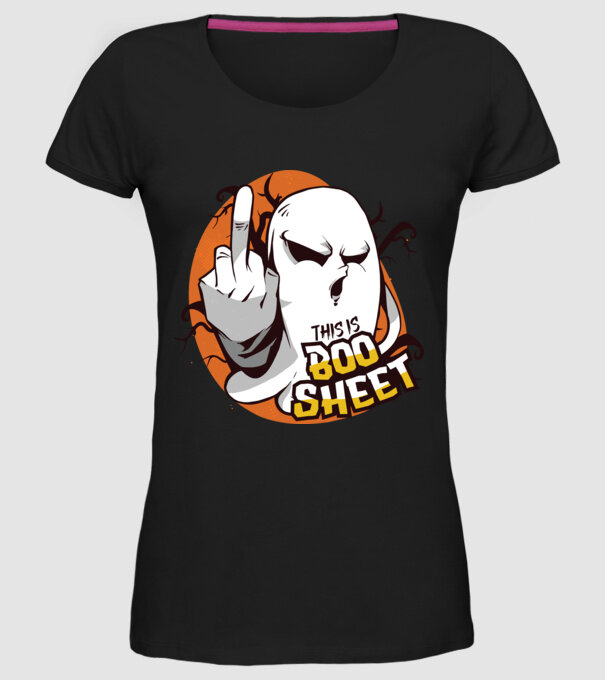 This is Boo Sheet Halloween model negru pe tricou
