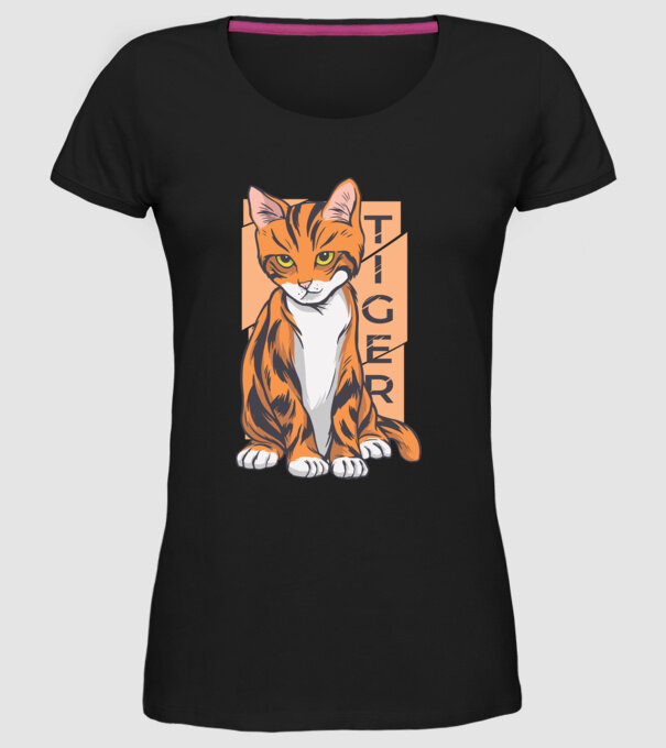 Pisică Tigru model negru pe tricou