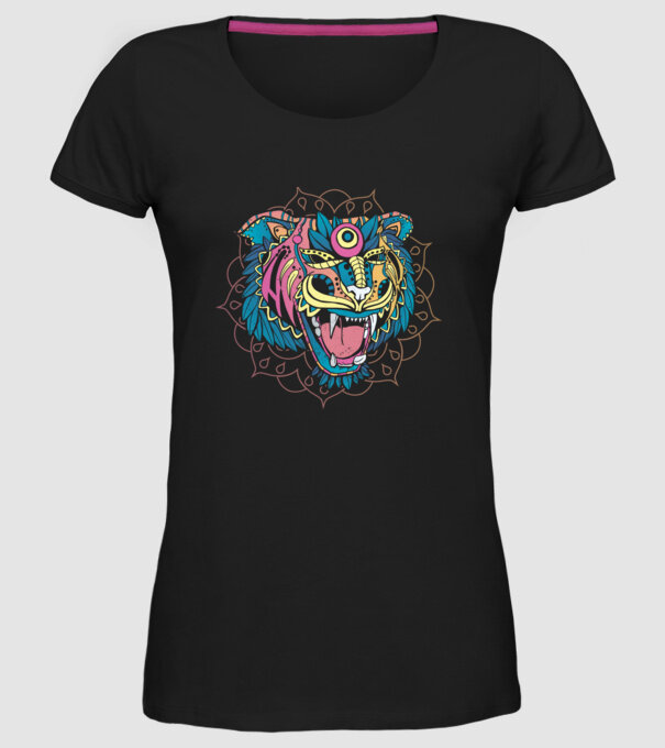 Tigru Mandala model negru pe tricou