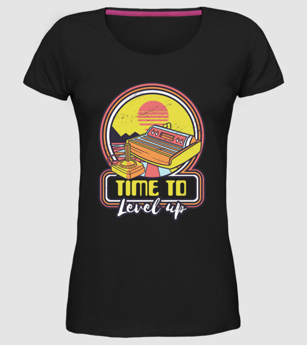 Time to Level Up model negru pe tricou