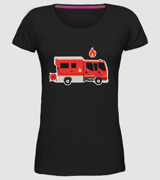 Mașină de pompieri model negru pe tricou