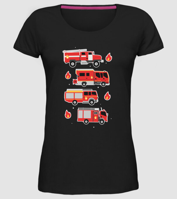 Mașini de pompieri model negru pe tricou