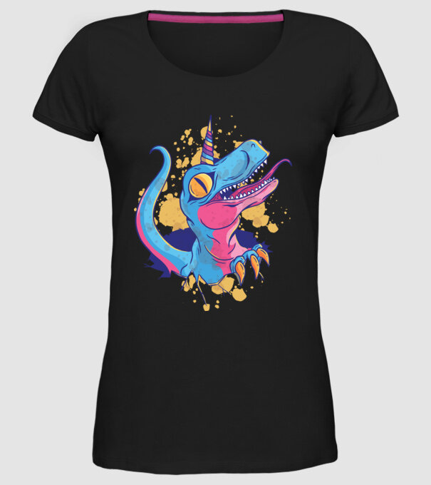 Unicornsaurus - Dinozaur Unicorn model negru pe tricou