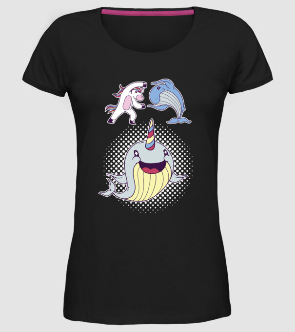 Unicorn Balenă Fuziune - Narval model negru pe tricou