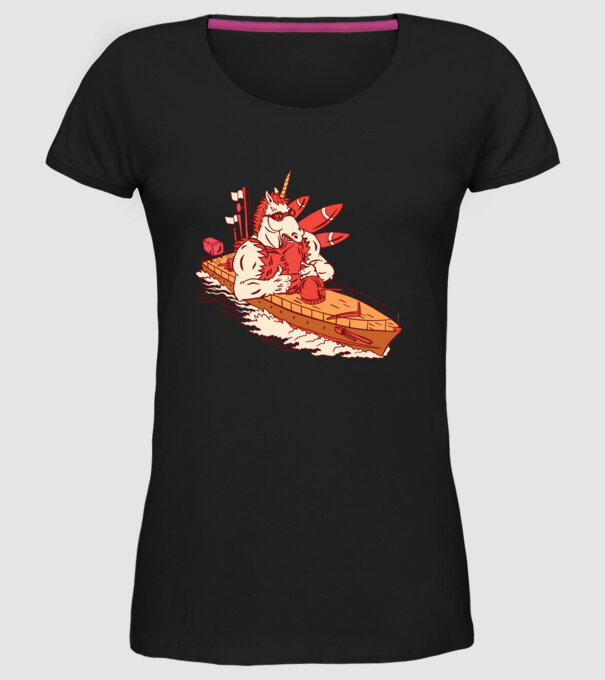 Unicorn Corabie de luptă model negru pe tricou