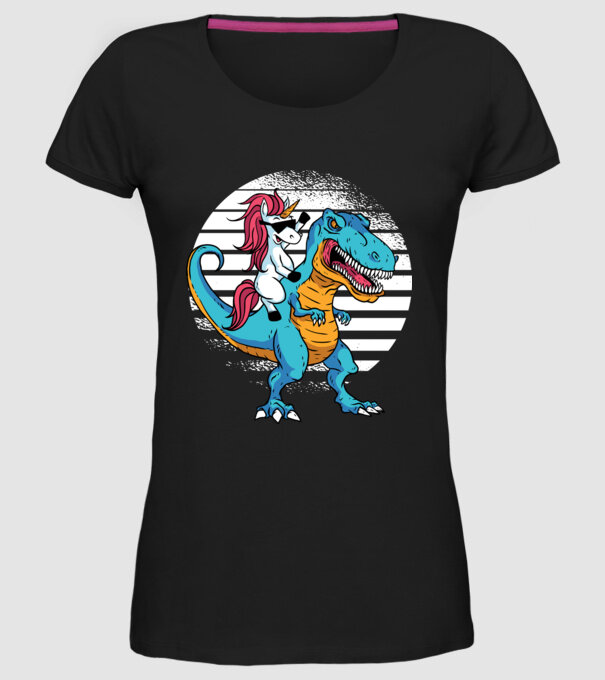 Unicorn cu dinozaur tricou amuzant model negru pe tricou