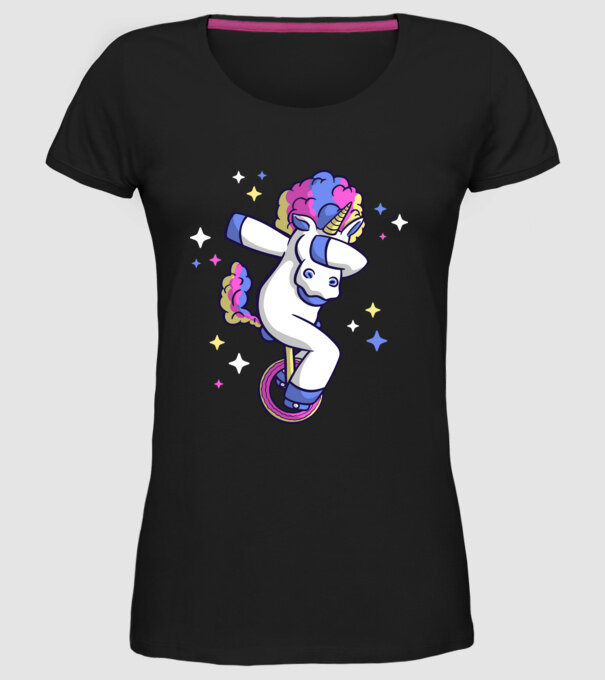 Unicorn pe monociclu model negru pe tricou