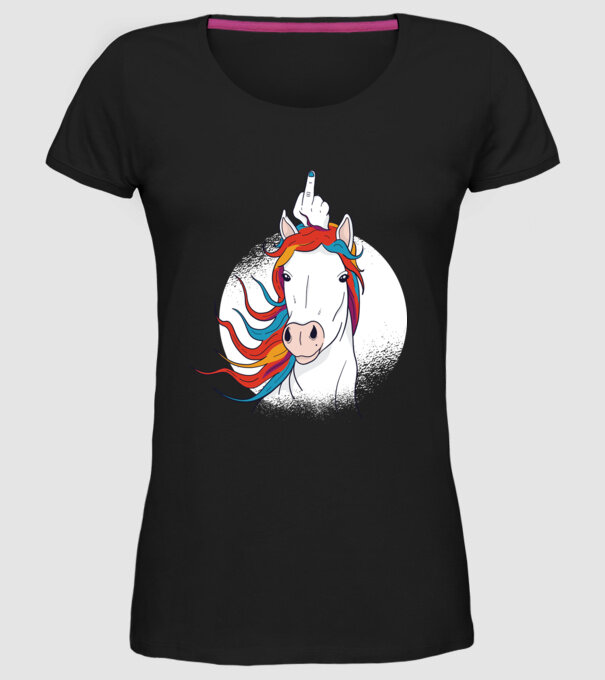 Unicorn Fuck Off model negru pe tricou