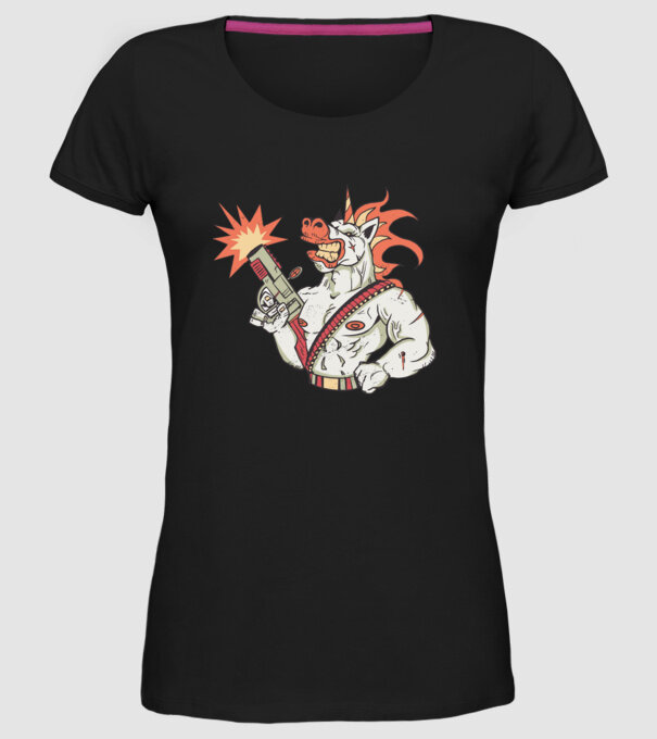 Unicorn Războinic model negru pe tricou