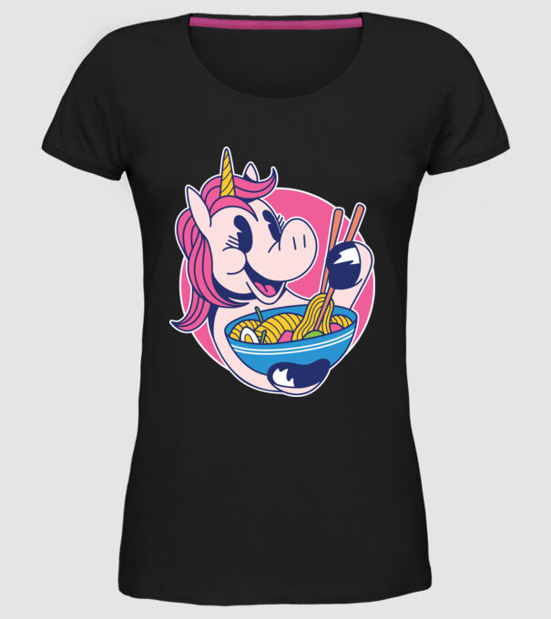 Unicorn Ramen model negru pe tricou