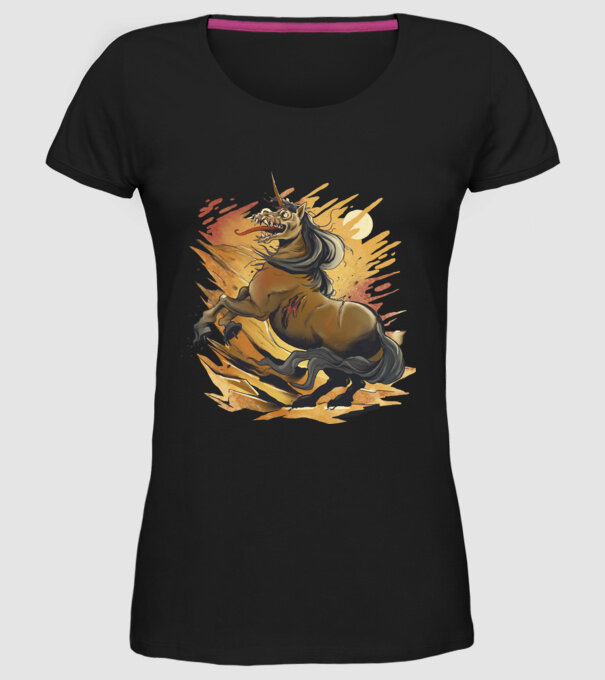 Unicorn Zombie model negru pe tricou