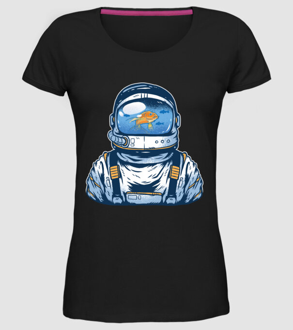 Peștișor auriu Astronaut model negru pe tricou