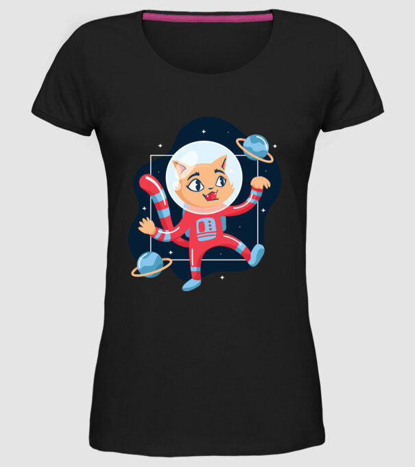 Pisică Astronaut model negru pe tricou