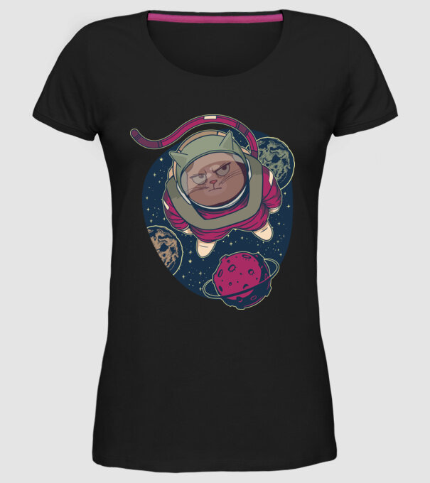 Pisică Astronaut model negru pe tricou