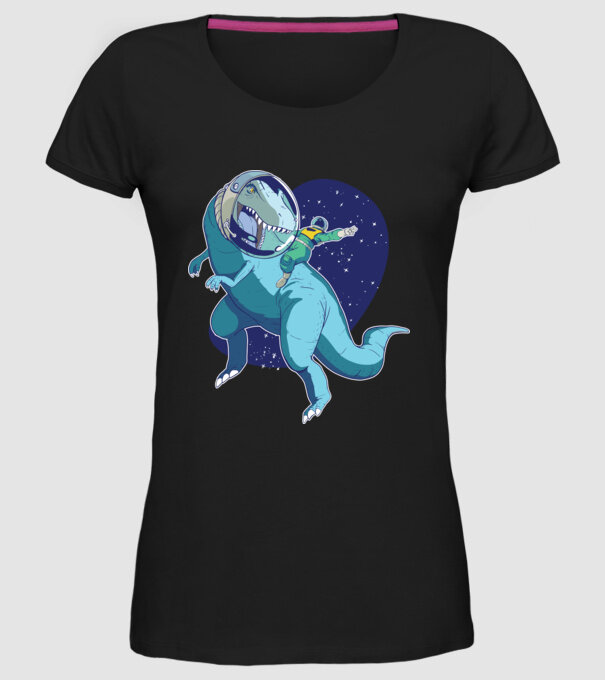 Astronaut Dinozaur T rex model negru pe tricou