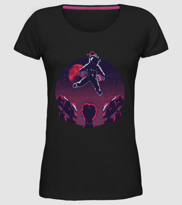 Moș Crăciun Astronaut model negru pe tricou
