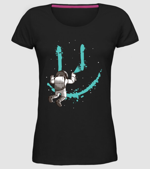 Astronaut Smiley Graffiti model negru pe tricou