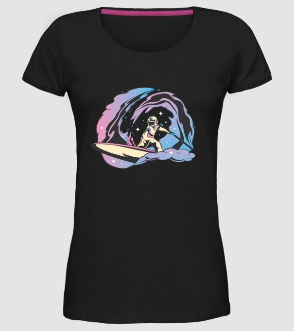 Surf Astronaut model negru pe tricou