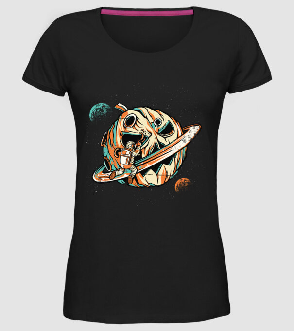 Astronaut cap de dovleac de Halloween model negru pe tricou