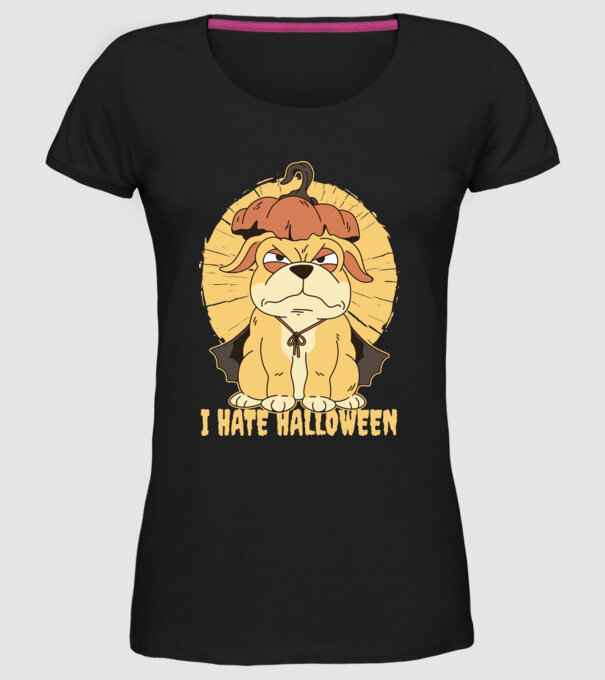Urăsc Halloween cu câine model negru pe tricou