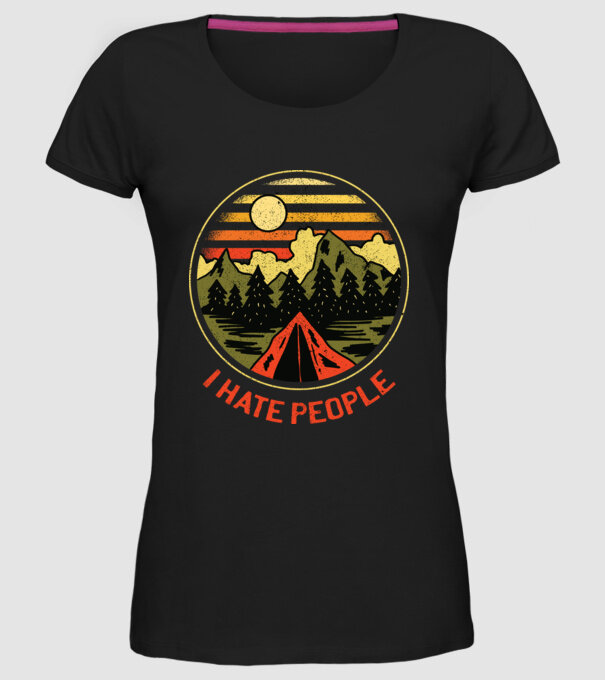 Urăsc oamenii tricou de camping model negru pe tricou