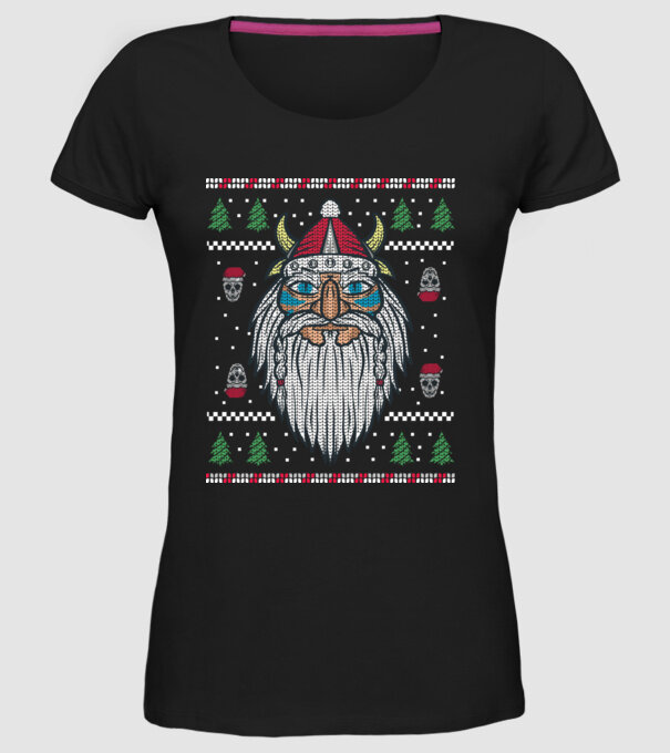 Moș Crăciun viking Pulover urât model negru pe tricou