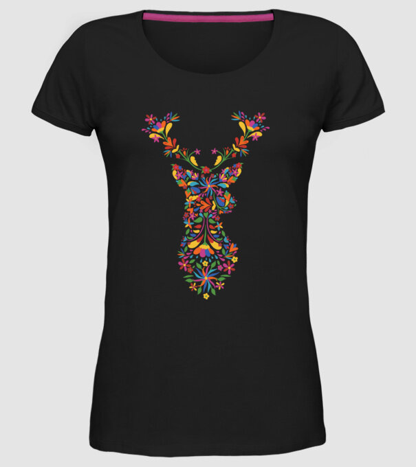Cerb cu motive florale Floral model negru pe tricou