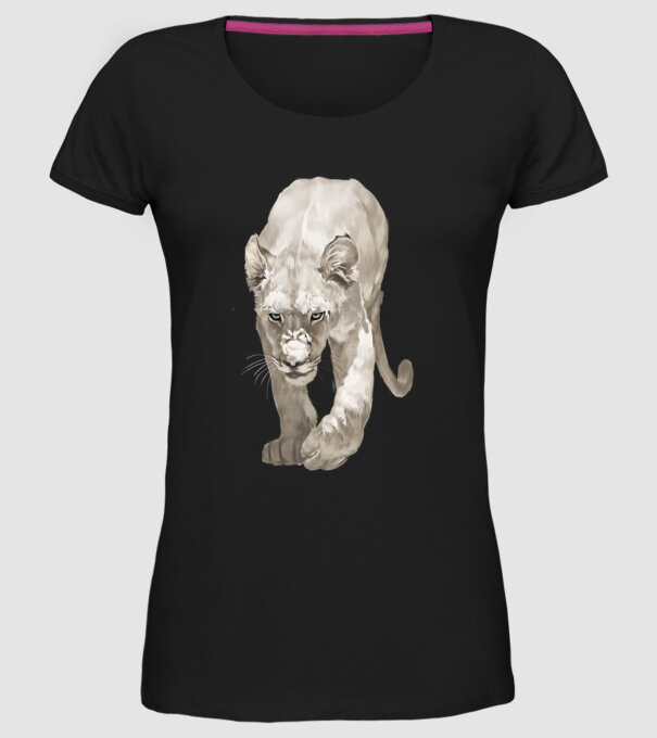 white lion model negru pe tricou