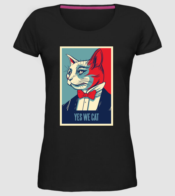 Yes We Cat poster cu pisică model negru pe tricou