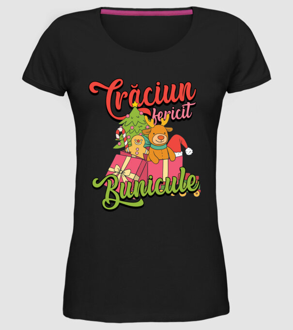 CRĂCIUN FERICIT BUNICULE model negru pe tricou