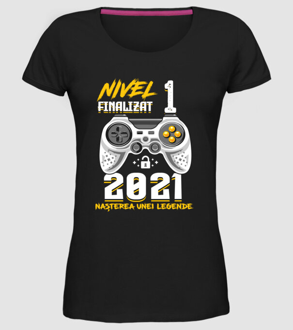 Nivel 1 finalizat. 2021 nașterea unei legende model negru pe tricou