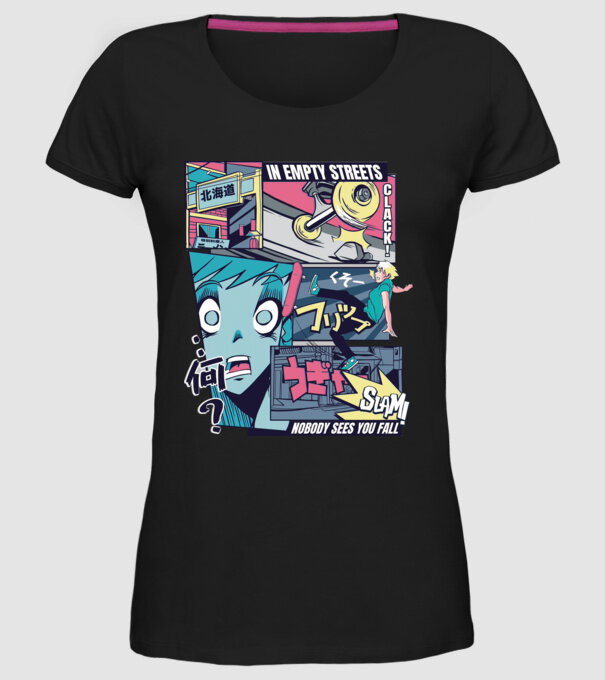 Anime Vaporwave Benzi desenate Skateboard model negru pe tricou