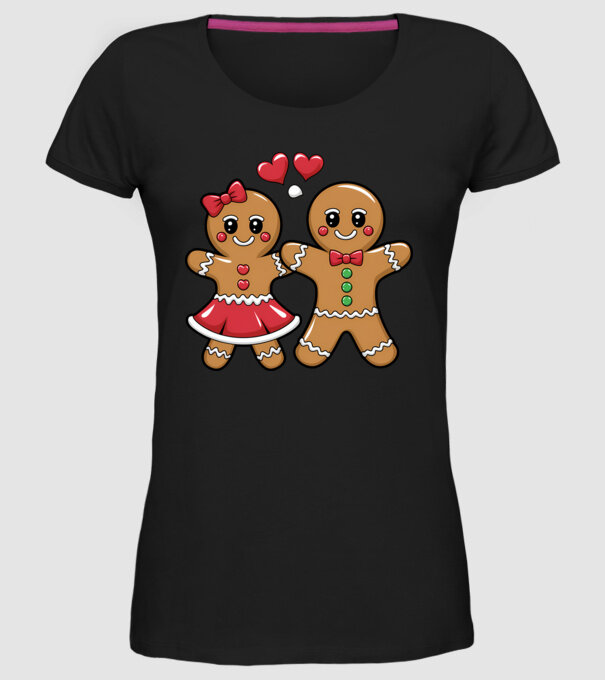 cuplu de turtă dulce în dragoste model negru pe tricou