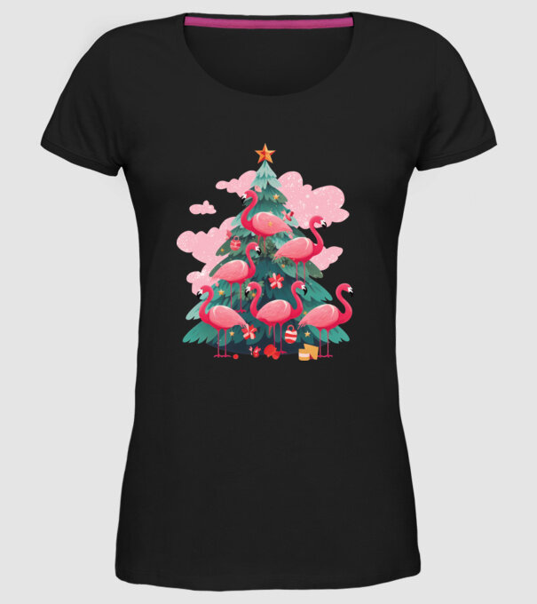 flamingo pom de Crăciun model negru pe tricou