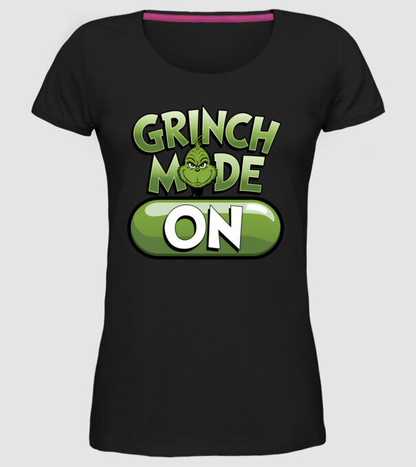Grinch mode ON model negru pe tricou