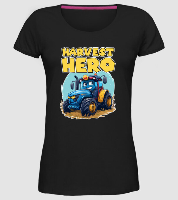 Harvest Hero Tractor model negru pe tricou