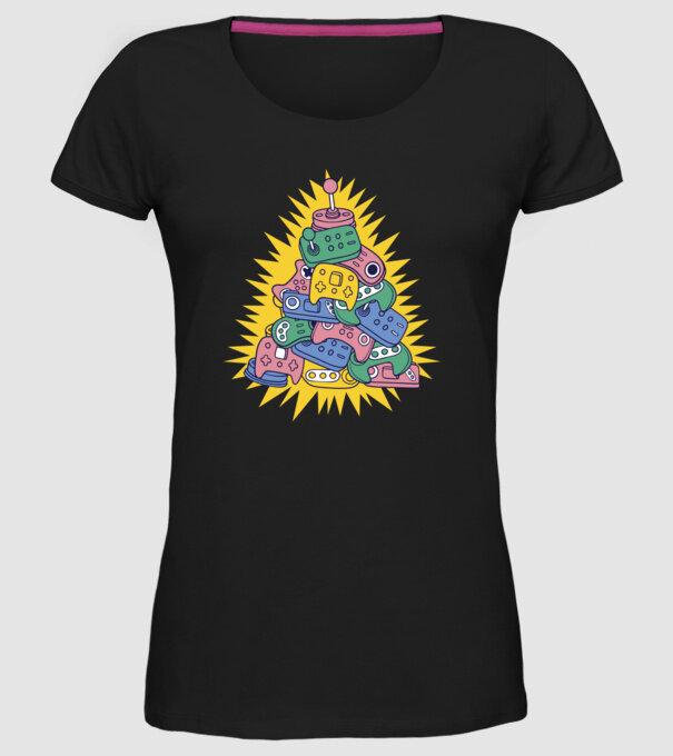 Joystick pom de Crăciun model negru pe tricou