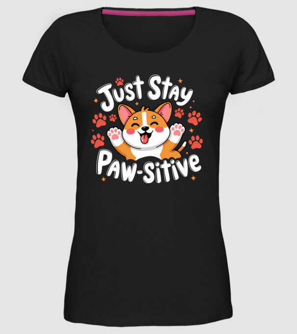 Just Stay Paw-sitive Negru model negru pe tricou