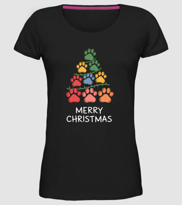 Merry Christmas Paws Negru model negru pe tricou