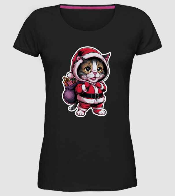 Santa Cat model negru pe tricou