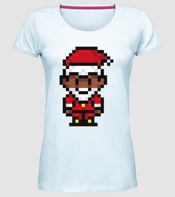 8bit pixel Moș Crăciun model albastru deschis pe tricou