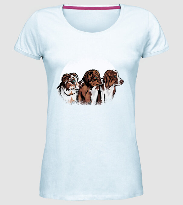 Câine ciobănesc Australian model albastru deschis pe tricou