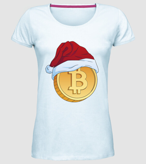 Crăciun Bitcoin model albastru deschis pe tricou
