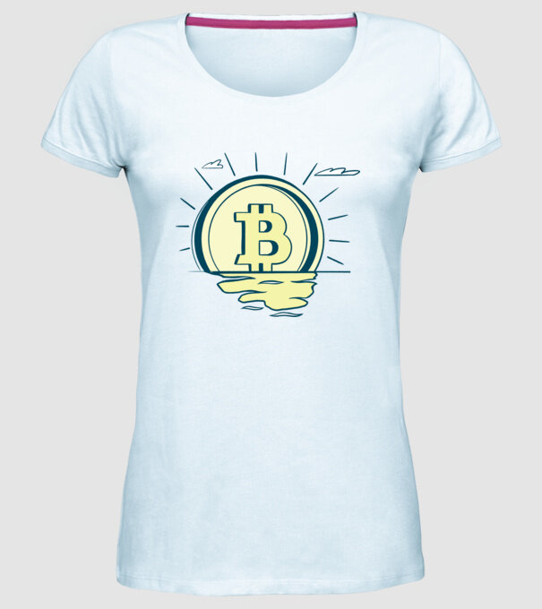 Bitcoin sunrise model albastru deschis pe tricou