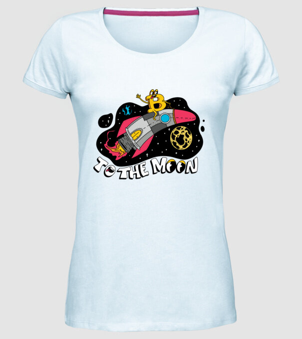 Bitcoin to the moon model albastru deschis pe tricou