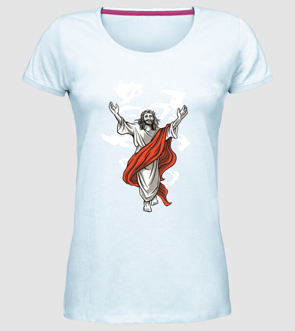 Isus fericit tricou creștin model albastru deschis pe tricou