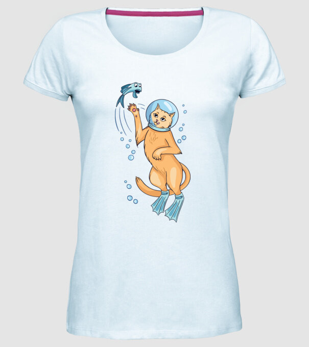 Pisică Scafandru model albastru deschis pe tricou