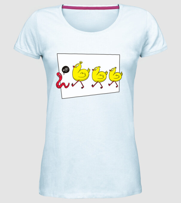 Pui cu vierme model albastru deschis pe tricou