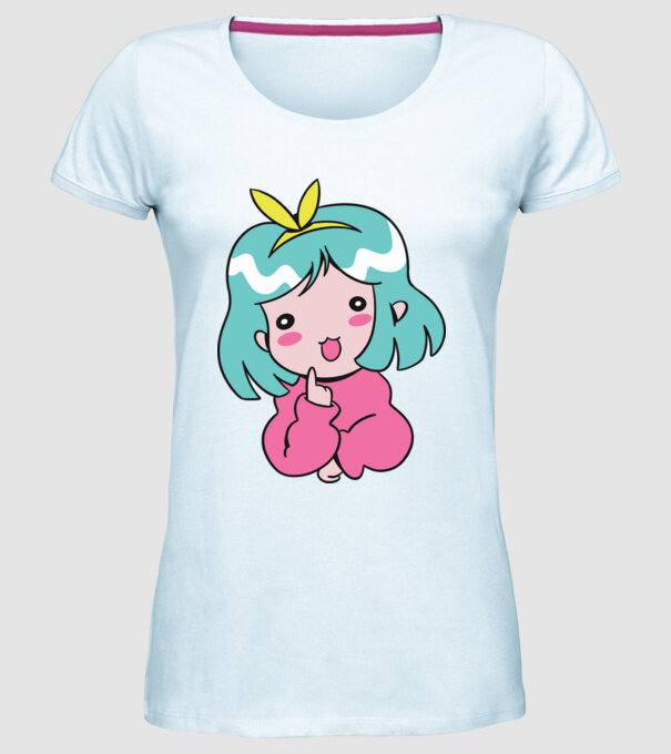 Fetiță drăguță Anime model albastru deschis pe tricou